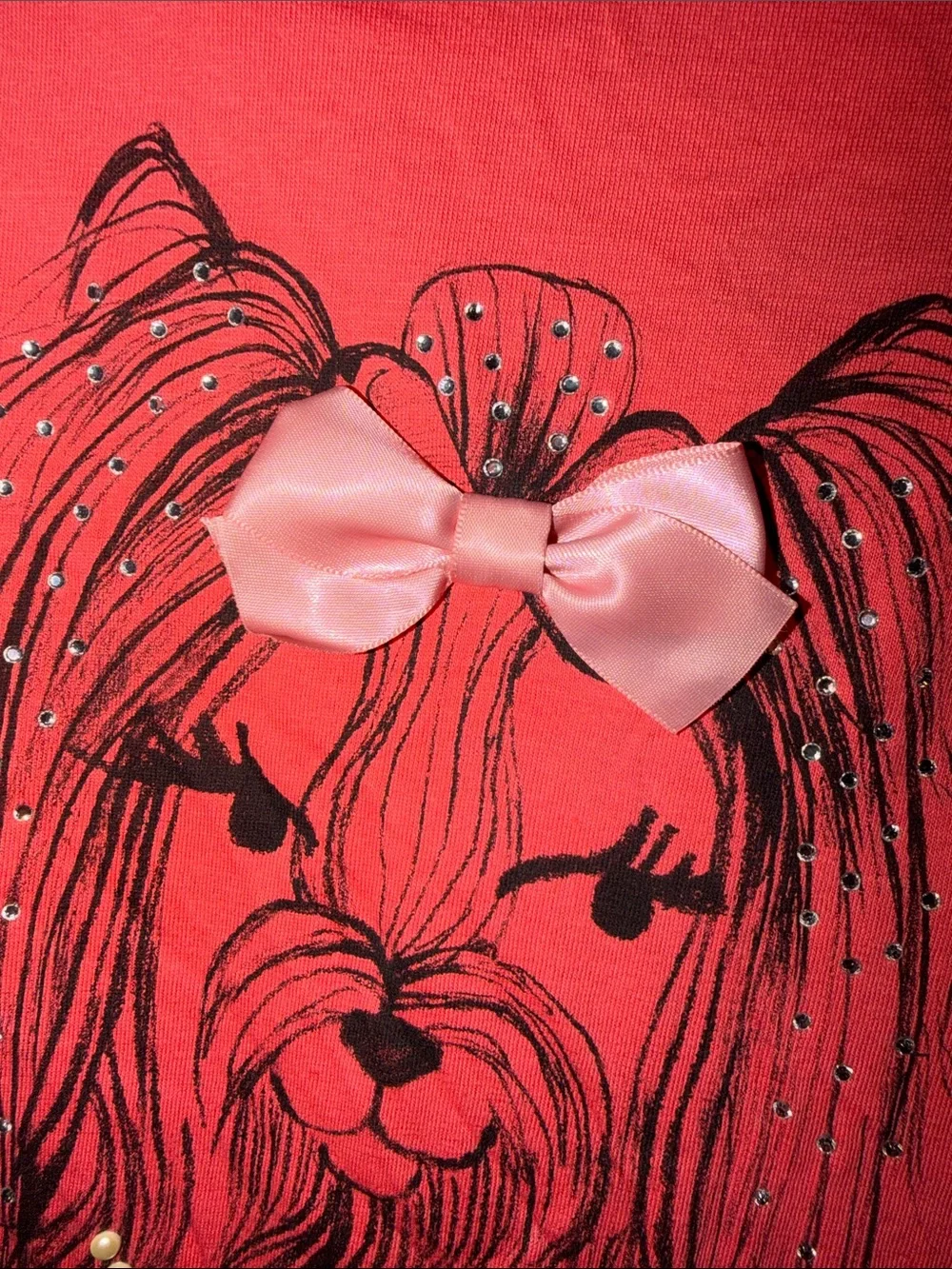 GAP Girls Coral Pink Short Sleeve Tee with Light Pink Bow Puppy Dog Graphic Tee